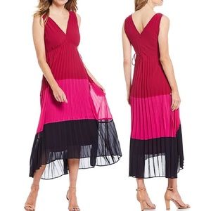 Taylor Pleated Asymmetric ColorBlock Chiffon Dress